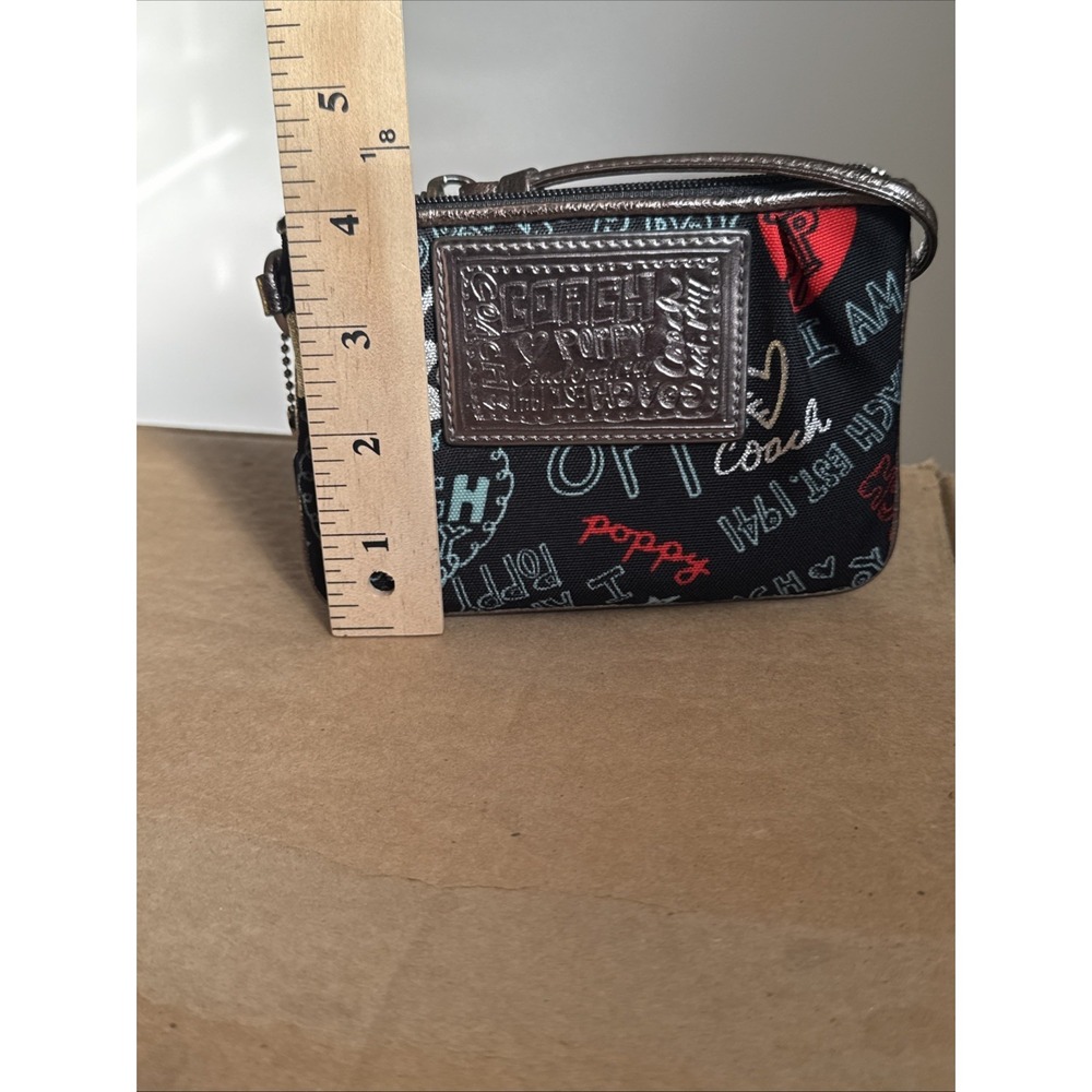 COACH Poppy Black Red Graffiti Bronze Metallic Leather Trim Wallet Wristlet EUC - Picture 15 of 16